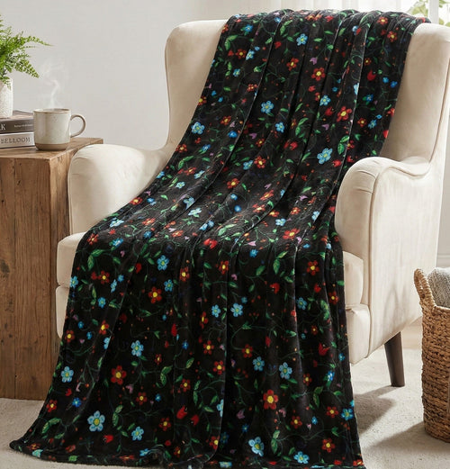 Anishinaabe Enchantment Floral Plush Throw Blanket
